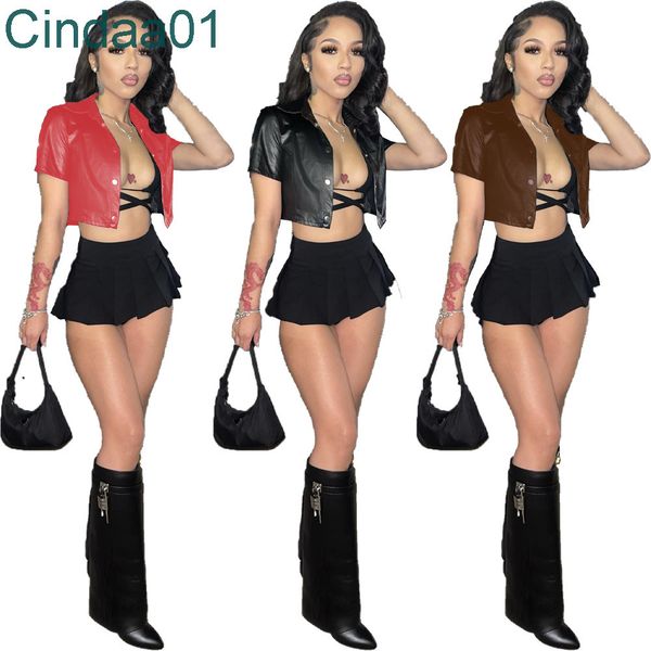 womens pu leather mini coat spring and summer women new clothing short sleeved single breasted jacket, Black
womens pu leather mini coat spring and summer women new clothing short sleeved single breasted jacket, Black