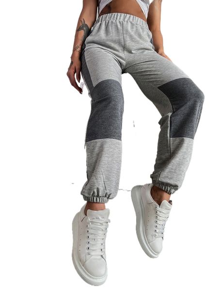 two tone elastic waist sweatpants f60t#, Black;white 
two tone elastic waist sweatpants f60t#, Black;white