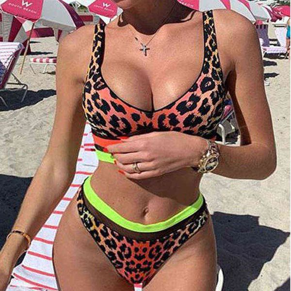 women's bikini 2022 split swimsuit stripe stitched leopard swimsuit bikini high waist, White;black
women's bikini 2022 split swimsuit stripe stitched leopard swimsuit bikini high waist, White;black