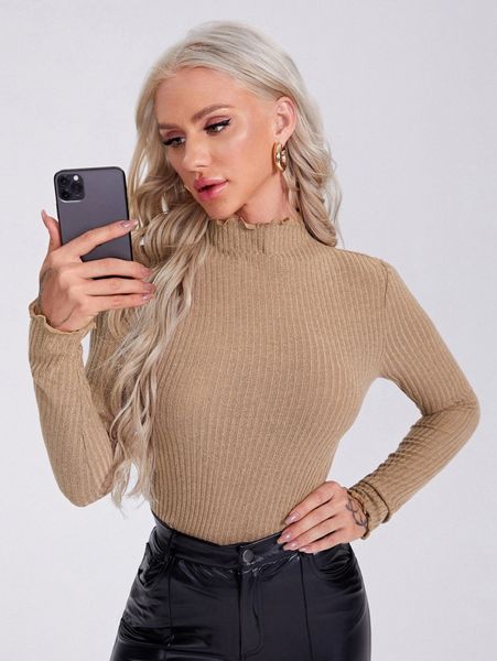 lettuce trim rib-knit form fitted tee g86b#, White
lettuce trim rib-knit form fitted tee g86b#, White