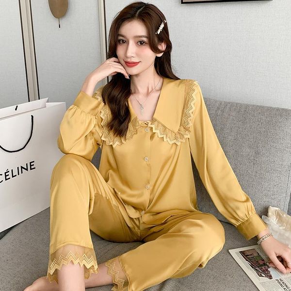 women spring ice silk sleepwears long sleeve pajama set thin style summer fashion loose cardigan suit home clothes, Black;red
women spring ice silk sleepwears long sleeve pajama set thin style summer fashion loose cardigan suit home clothes, Black;red