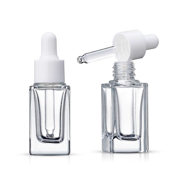 Image of Clear Square Glass Dropper Bottle Essential Oil Perfume Bottle 15ml with White/Black/Gold/Silver Cap