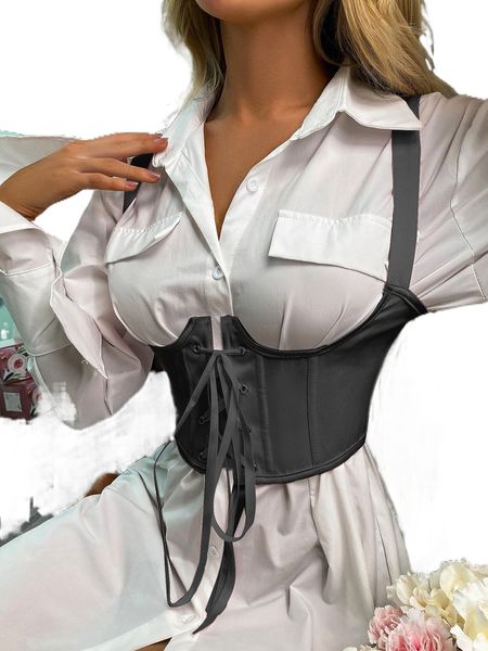 lace up front underbust corset 08cq#, Black;red