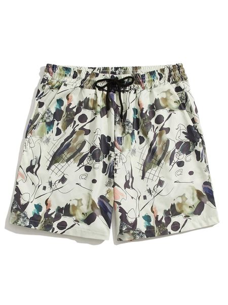 romwe guys allover print shorts m8ju#, White;black