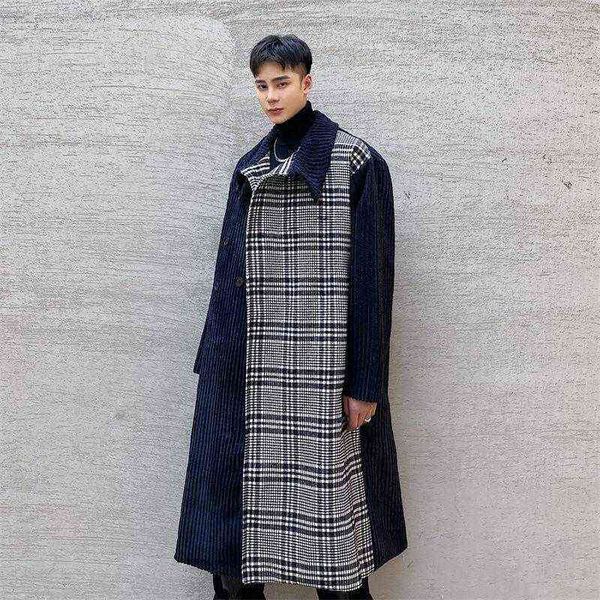 men's wool & blends color block plaid spliced corduroy overcoat loose lapel thick trench coat autumn winter 2021 tide woolen t220810, Black
men's wool & blends color block plaid spliced corduroy overcoat loose lapel thick trench coat autumn winter 2021 tide woolen t220810, Black