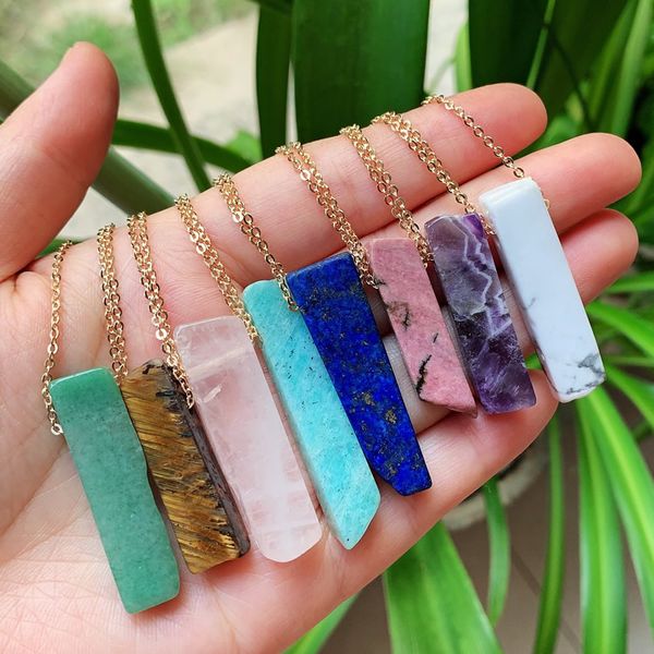 natural stone pendant necklace irregular rectangle quartz pendulum healing point amethysts lapis pink crystal necklace for women, Silver
natural stone pendant necklace irregular rectangle quartz pendulum healing point amethysts lapis pink crystal necklace for women, Silver