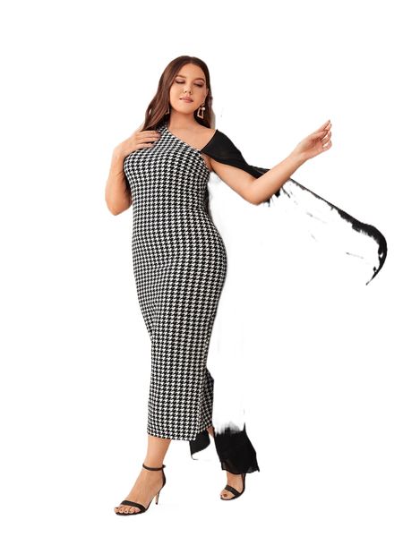 plus houndstooth contrast mesh cloak sleeve split hem bodycon dress without belt 798i#, Black
plus houndstooth contrast mesh cloak sleeve split hem bodycon dress without belt 798i#, Black