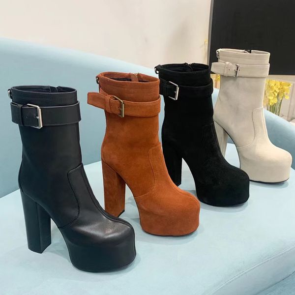 women's boots 2022 fall/winter high heel thick sole ladies elegant leather lace zipper, Black
women's boots 2022 fall/winter high heel thick sole ladies elegant leather lace zipper, Black