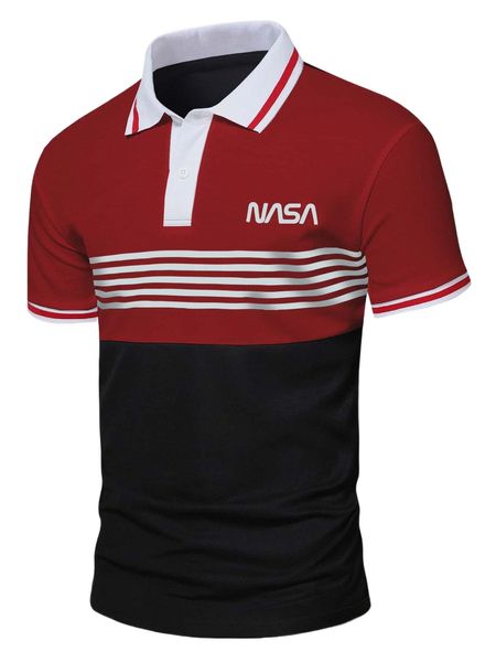 men striped & letter graphic polo shirt a47w#, White;black