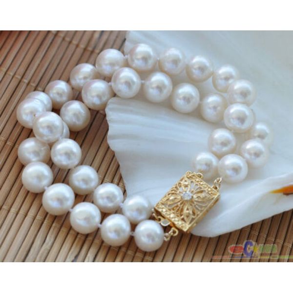 p3913 2row 8" 11mm round white freshwater pearl bracelet, Silver 
p3913 2row 8" 11mm round white freshwater pearl bracelet, Silver