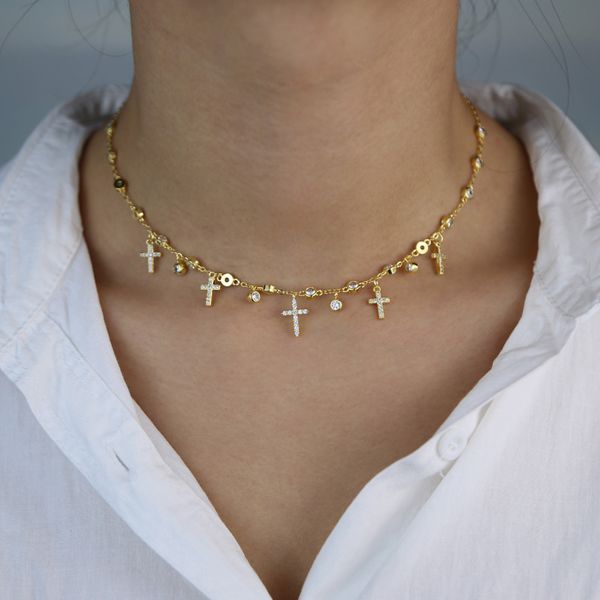 classic fashion women necklace jewelry 5a cubic zirconia cz station chain cross charm choker necklaces, Silver
classic fashion women necklace jewelry 5a cubic zirconia cz station chain cross charm choker necklaces, Silver