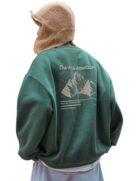 dazy mountain & slogan graphic drop shoulder thermal pullover without tee g9x9#, Black
dazy mountain & slogan graphic drop shoulder thermal pullover without tee g9x9#, Black