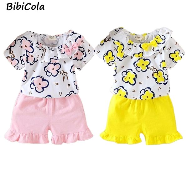 summer girls clothing sets fashion cotton print short sleeve t-shirt + shorts 2pcs clothes outfit suits 220507, White
