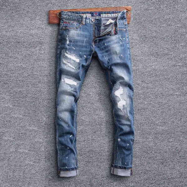 men's jeans fashion brand hole patch men's slim fit feet washed embroidery street fashion casual trend denim pants 2bvm, Blue
men's jeans fashion brand hole patch men's slim fit feet washed embroidery street fashion casual trend denim pants 2bvm, Blue