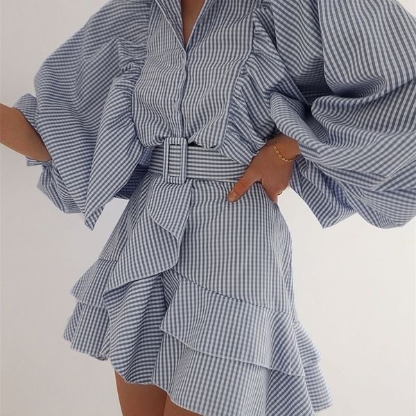 belt blue plaid batwing long sleeve women dress summer office ruffle shirt mini casual button a-line mujer vestido 220427, Black;gray
belt blue plaid batwing long sleeve women dress summer office ruffle shirt mini casual button a-line mujer vestido 220427, Black;gray