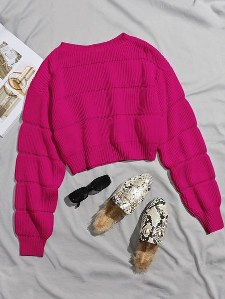 ribbed knit solid crop sweater g9dr#, White;black