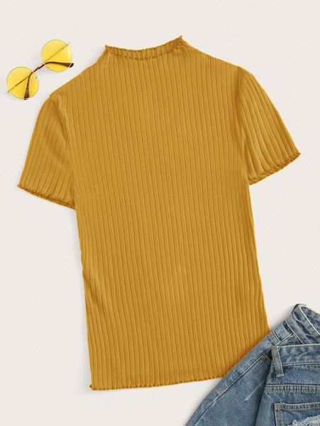 mock neck rib-knit fitted tee o4eh#, White