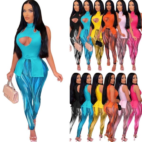 designer womens tracksuits 2022 spring and summer hollowed out printed leggings casual two piece pants set with lace up clothing, Gray
designer womens tracksuits 2022 spring and summer hollowed out printed leggings casual two piece pants set with lace up clothing, Gray