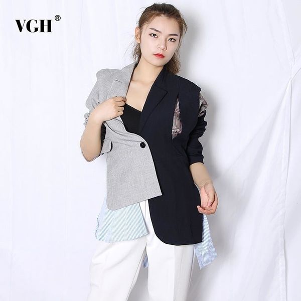 irregular patchwork blazer for women notched long sleeve ruched straight hit color casual blazers female fashion clothes 210507, White;black 
irregular patchwork blazer for women notched long sleeve ruched straight hit color casual blazers female fashion clothes 210507, White;black