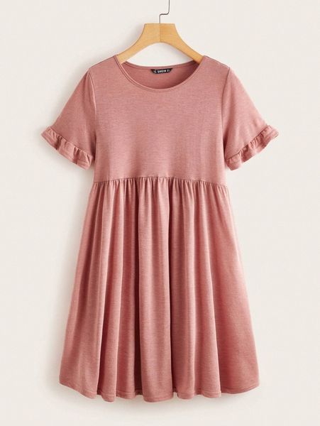 frill cuff smock dress 19nf#, Black;gray