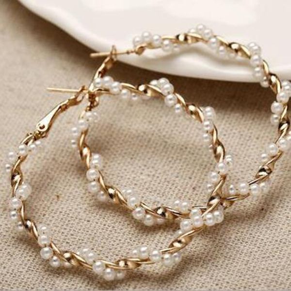 oversize pearl hoop earrings for women girls unique twisted big circle earring statement fashion jewelry loop 220716, Golden;silver