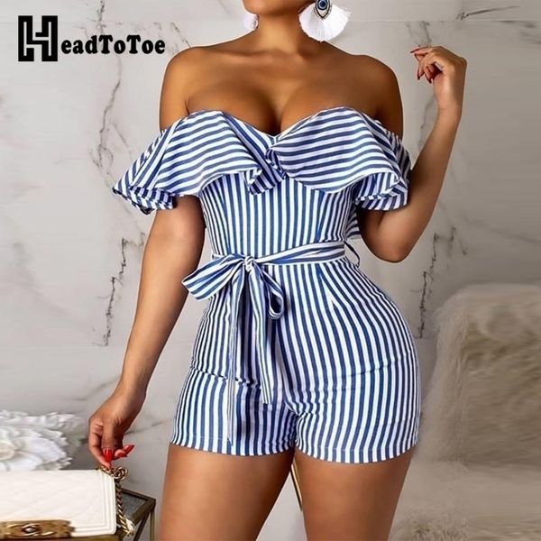 women striped off shoulder ruffles design romper female bowknot plasuit jumpsuit overalls for women y200422, Black;white
women striped off shoulder ruffles design romper female bowknot plasuit jumpsuit overalls for women y200422, Black;white