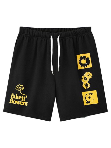 men floral & letter graphic shorts i6qo#, White;black
