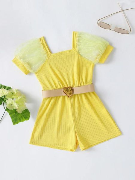 toddler girls contrast mesh belted romper she, Blue