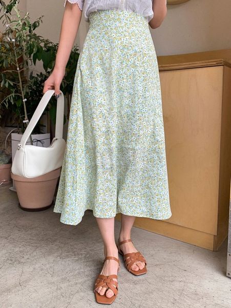 dazy ditsy floral high waist skirt b10e#, Black