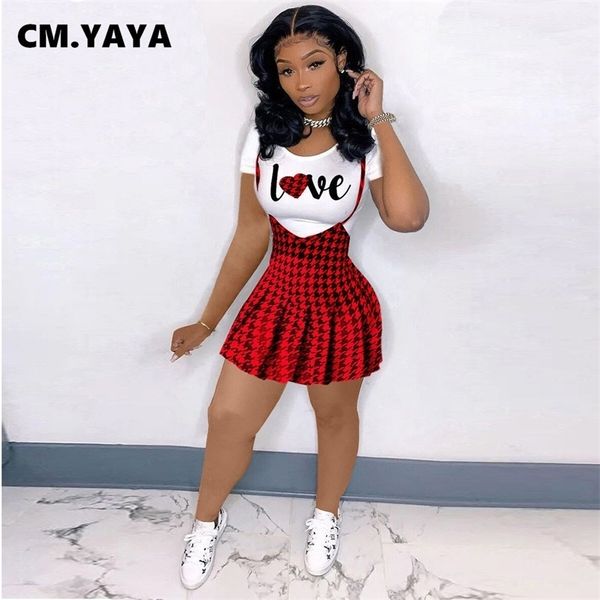 cm.yaya summer sweat women's set classic love t-shirts and houndstooth suspender skirt matching two 2 piece fashion outfits 220318, White
cm.yaya summer sweat women's set classic love t-shirts and houndstooth suspender skirt matching two 2 piece fashion outfits 220318, White