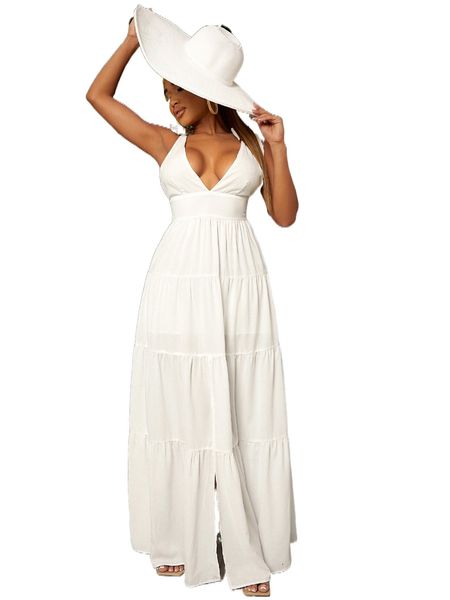 sxy knot shoulder split ruffle hem maxi dress p1h6#, Black;gray
sxy knot shoulder split ruffle hem maxi dress p1h6#, Black;gray