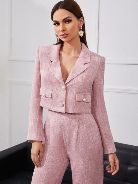 lapel neck crop tweed blazer f22t#, White 
lapel neck crop tweed blazer f22t#, White