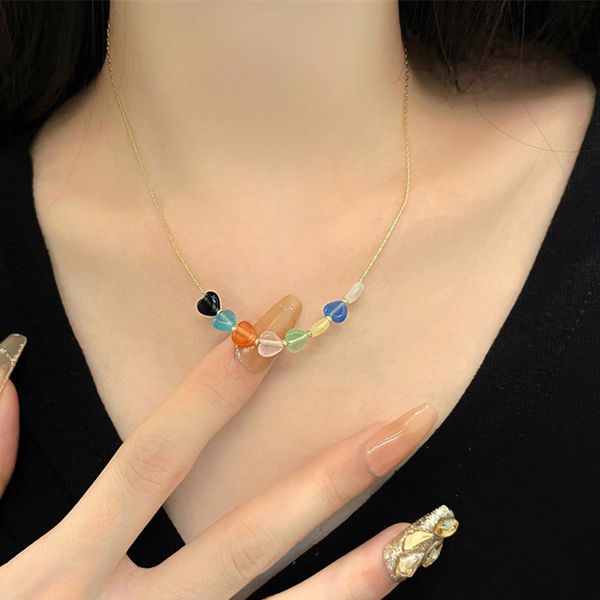 sweet gold color colorful resin heart pendant necklace fashion women clavicle chain party jewelry, Silver
sweet gold color colorful resin heart pendant necklace fashion women clavicle chain party jewelry, Silver