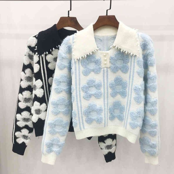 women's sweaters autumn and winter french temperament gentle three-dimensional flower knitting soft waxy short polo pullover sweater wo, White;black
women's sweaters autumn and winter french temperament gentle three-dimensional flower knitting soft waxy short polo pullover sweater wo, White;black