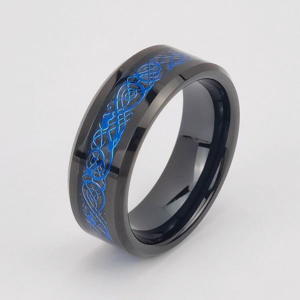 tungsten carbide ring factory wholesales 8mm blue dragon inlay fashion jewelry mens finger, Silver
