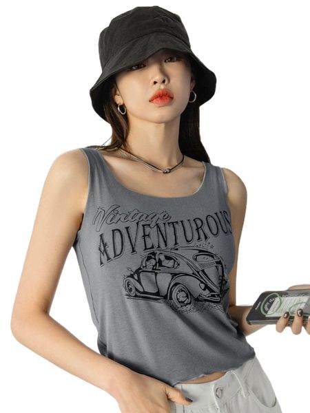 dazy car & letter graphic tank c5na#, White