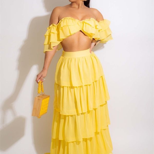 cm.yaya elegant chic women chiffon cascading ruffles cape type maxi long skirt and crop matching two 2 piece set outfits 220516, Black;gray
cm.yaya elegant chic women chiffon cascading ruffles cape type maxi long skirt and crop matching two 2 piece set outfits 220516, Black;gray