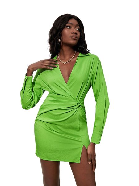 twist front split hem dress u3ya#, Black;gray
twist front split hem dress u3ya#, Black;gray