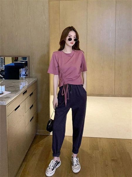 running sets women's sports wear summer design drawstring t-shirt high waist wide leg pants suit female casual fashion gym 2-piece, Black;blue
running sets women's sports wear summer design drawstring t-shirt high waist wide leg pants suit female casual fashion gym 2-piece, Black;blue