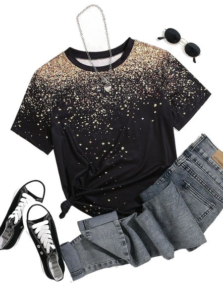 plus ombre dalmatian print tee x87s#, Black 
plus ombre dalmatian print tee x87s#, Black