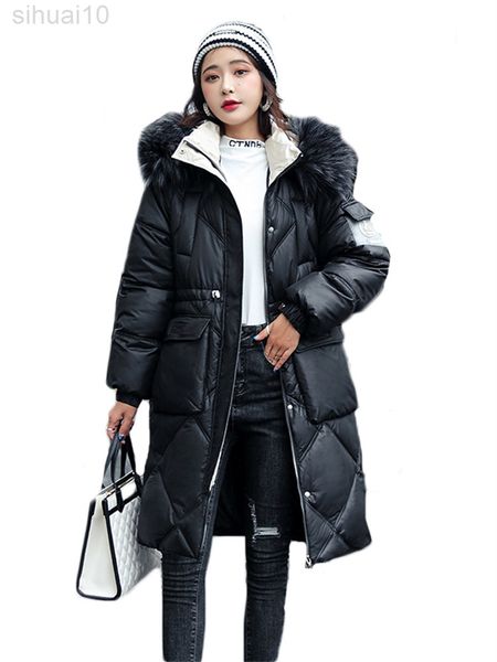 long down cotton coat women 2022 autumn winter new jacket hooded big fur collar drawstring waist slim outer wear l220730, Black
long down cotton coat women 2022 autumn winter new jacket hooded big fur collar drawstring waist slim outer wear l220730, Black
