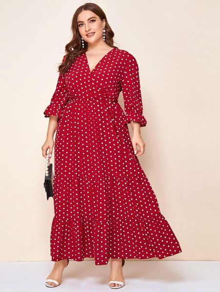 plus polka dot tiered ruffled maxi dress g7fz#, Black 
plus polka dot tiered ruffled maxi dress g7fz#, Black