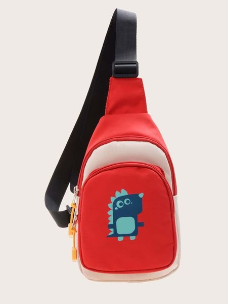 kids colorblock cartoon graphic sling bag she