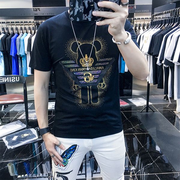 t shirt summer clothes new 2022 fashion drilling bear printing loose cotton bottoming shirt pullovers for men, White;black
t shirt summer clothes new 2022 fashion drilling bear printing loose cotton bottoming shirt pullovers for men, White;black