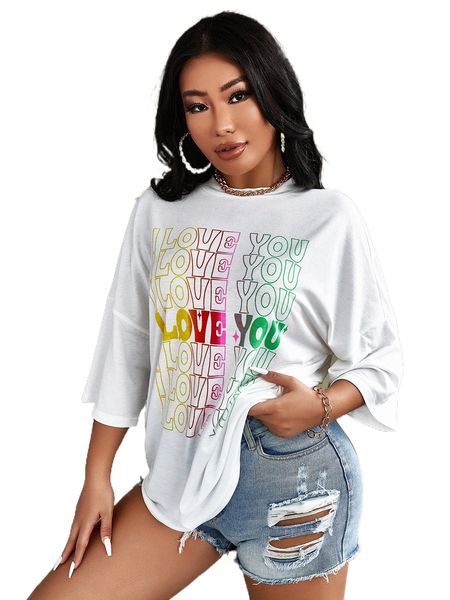 slogan graphic drop shoulder tee v4ma#, White 
slogan graphic drop shoulder tee v4ma#, White
