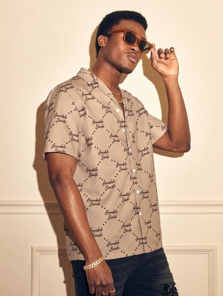 men polka dot & letter graphic shirt 14hy#, White;black
men polka dot & letter graphic shirt 14hy#, White;black