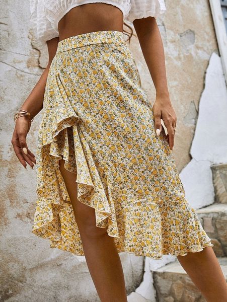 floral allover print ruffle trim skirt 31fw#, Black
floral allover print ruffle trim skirt 31fw#, Black