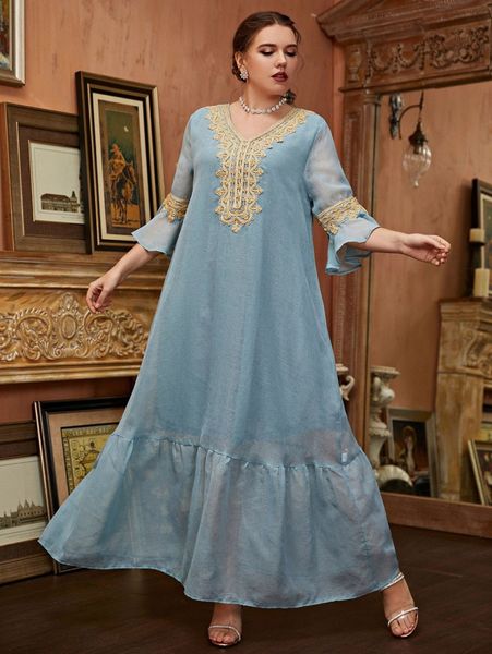 plus appliques ruffle hem smock dress z72f#, Black 
plus appliques ruffle hem smock dress z72f#, Black