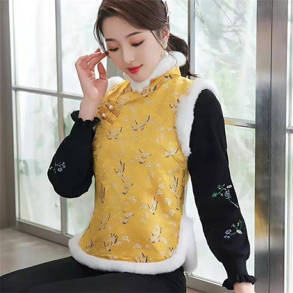 women's vests high grade crane jacquard chinese vest coat autumn and winter stand collar rabbit hair edge woman 201010 adfa, Black;white
women's vests high grade crane jacquard chinese vest coat autumn and winter stand collar rabbit hair edge woman 201010 adfa, Black;white