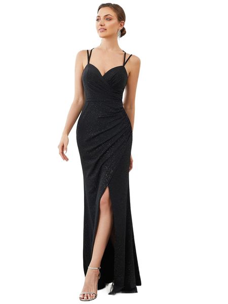 ever-pretty surplice neck wrap hem glitter cami dress w6le#, Black;gray
